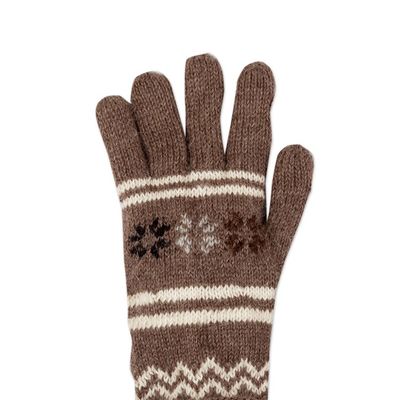 Alternate image for Handwoven Light Taupe and Ivory Alpaca Blend Gloves Taupe Scapes