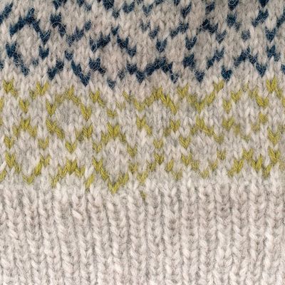 Alternate image for Unisex Knit Baby Alpaca Blend Hat in Grey Yellow and Blue Intarsia Style