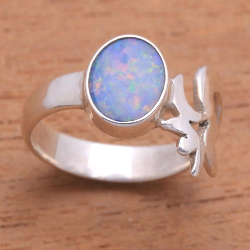 Unique Opal and Sterling Silver Ring 'Hindu Meditation'