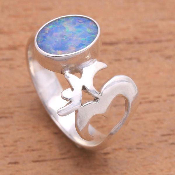 Alternate image for Unique Opal and Sterling Silver Ring Hindu Meditation