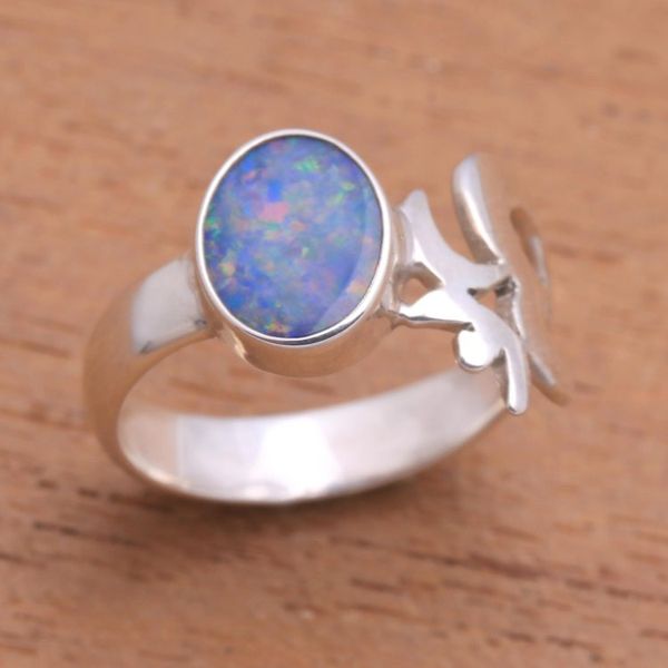 Alternate image for Unique Opal and Sterling Silver Ring Hindu Meditation