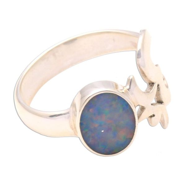 Alternate image for Unique Opal and Sterling Silver Ring Hindu Meditation