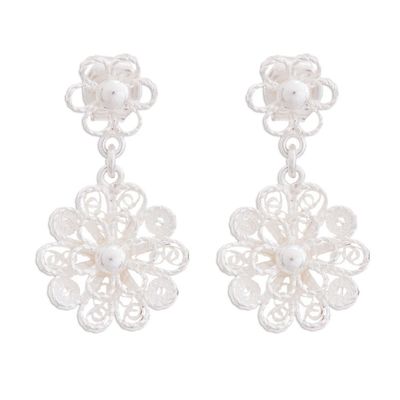 Alternate image for Handcrafted Sterling Silver Filigree Flowers Dangle Earrings Exquisite Blossom