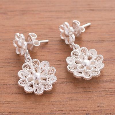 Alternate image for Handcrafted Sterling Silver Filigree Flowers Dangle Earrings Exquisite Blossom