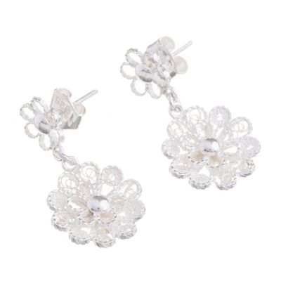 Alternate image for Handcrafted Sterling Silver Filigree Flowers Dangle Earrings Exquisite Blossom