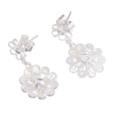 Alternate image for Handcrafted Sterling Silver Filigree Flowers Dangle Earrings Exquisite Blossom