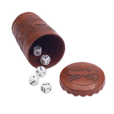 Alternate image for Nazca Embossed Leather Dice Cup Set Nazca Spider