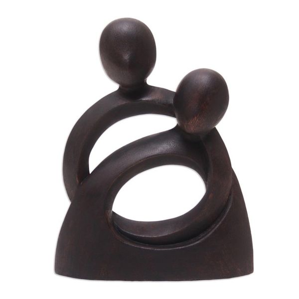 Alternate image for Hand-Carved Romantic Suar Wood Sculpture of Couple Hugging Endless Embrace