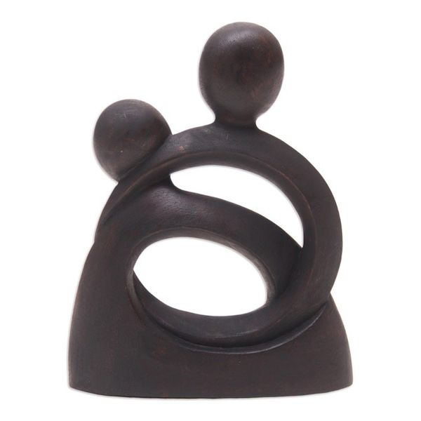 Alternate image for Hand-Carved Romantic Suar Wood Sculpture of Couple Hugging Endless Embrace