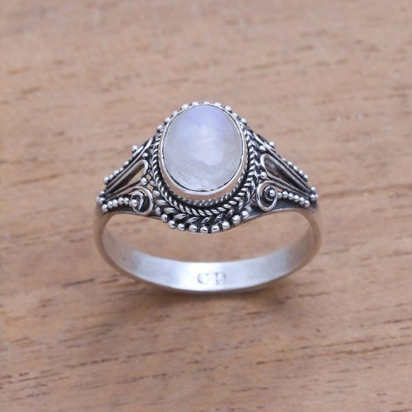 Alternate image for Handmade Rainbow Moonstone Single-Stone Ring from Bali Princess Gem