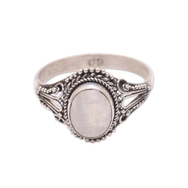Alternate image for Handmade Rainbow Moonstone Single-Stone Ring from Bali Princess Gem
