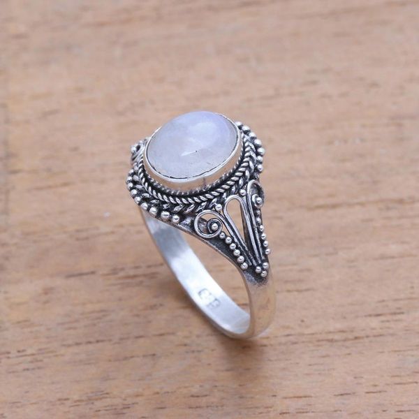 Alternate image for Handmade Rainbow Moonstone Single-Stone Ring from Bali Princess Gem