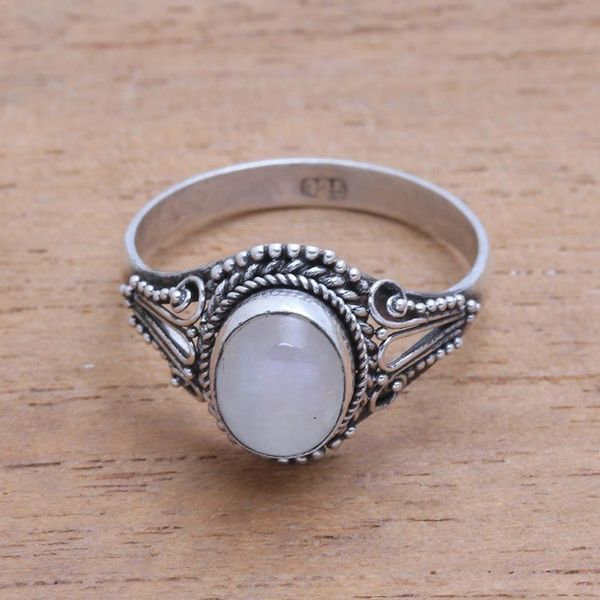 Alternate image for Handmade Rainbow Moonstone Single-Stone Ring from Bali Princess Gem