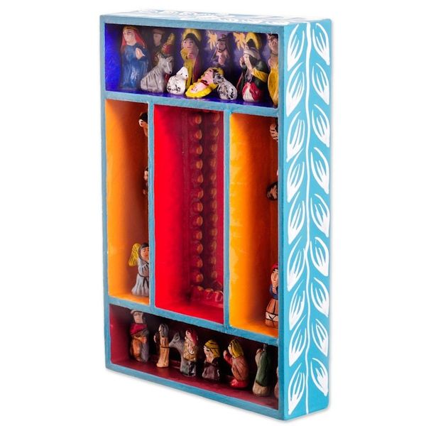 Alternate image for Nativity-Themed Wood and Ceramic Wall Mirror from Peru Nativity Reflection
