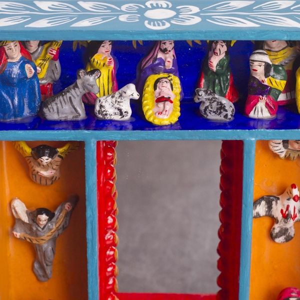 Alternate image for Nativity-Themed Wood and Ceramic Wall Mirror from Peru Nativity Reflection