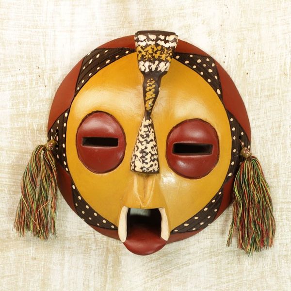 Alternate image for Handcrafted Yellow Sese Wood Wall Mask from Ghana Calm One