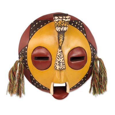 Alternate image for Handcrafted Yellow Sese Wood Wall Mask from Ghana Calm One