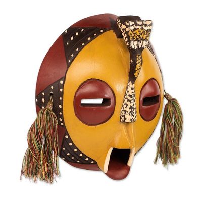 Alternate image for Handcrafted Yellow Sese Wood Wall Mask from Ghana Calm One