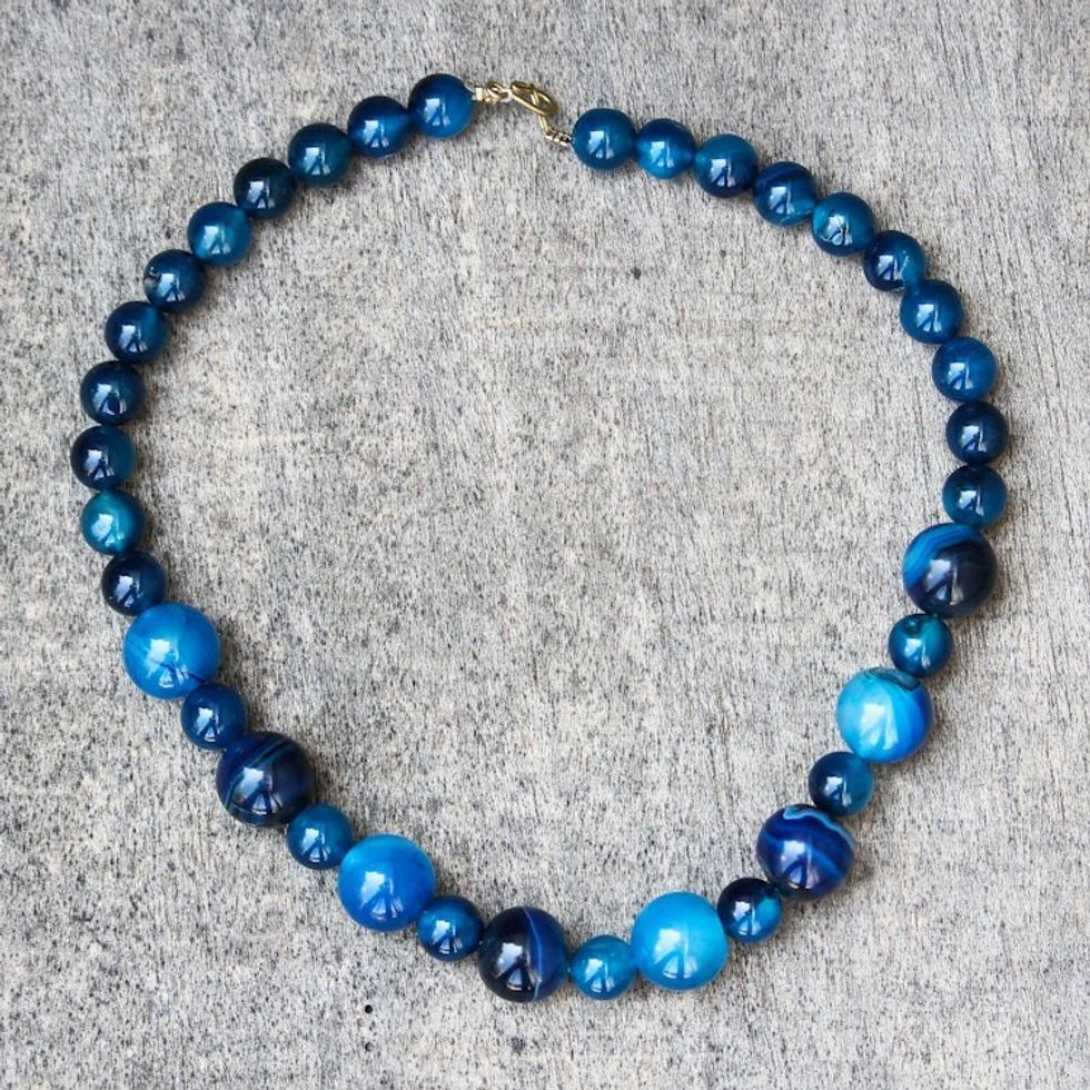 Blue Agate Beaded Necklace from Ghana 'Blue Nsroma'
