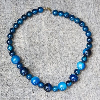 Alternate image for Blue Agate Beaded Necklace from Ghana Blue Nsroma