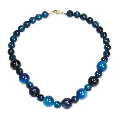 Alternate image for Blue Agate Beaded Necklace from Ghana Blue Nsroma