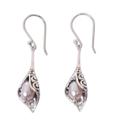 Alternate image for Balinese Cultured Pearl Earrings Crafted of Sterling Silver White Calla Lily