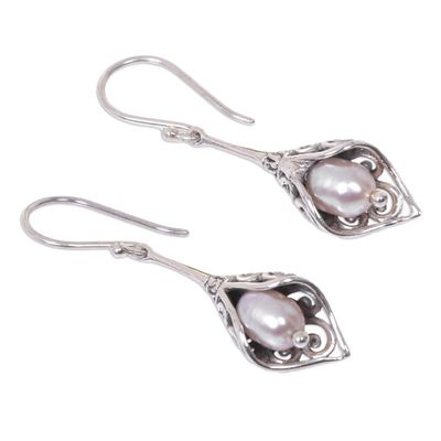 Alternate image for Balinese Cultured Pearl Earrings Crafted of Sterling Silver White Calla Lily
