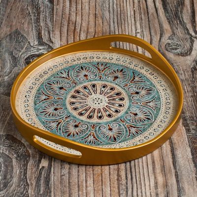 Alternate image for Circular Reverse-Painted Glass Tray 12 Inch Heart Mandala