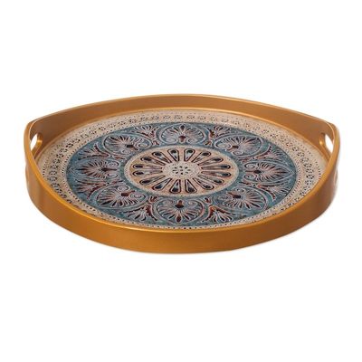 Alternate image for Circular Reverse-Painted Glass Tray 12 Inch Heart Mandala