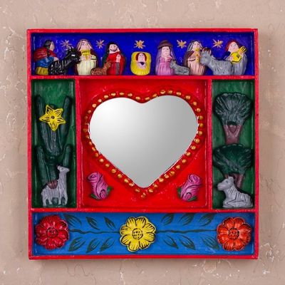 Alternate image for Handcrafted Retablo Nativity Scene Wall Mirror from Peru Love Divine