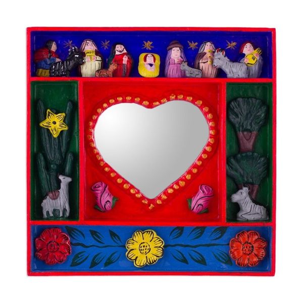 Alternate image for Handcrafted Retablo Nativity Scene Wall Mirror from Peru Love Divine