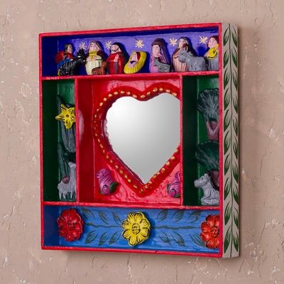 Alternate image for Handcrafted Retablo Nativity Scene Wall Mirror from Peru Love Divine