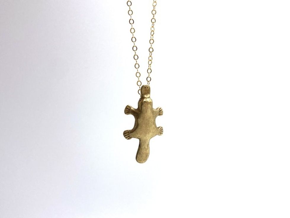 Bronze Platypus Necklace on 14k Gold Filled Chain