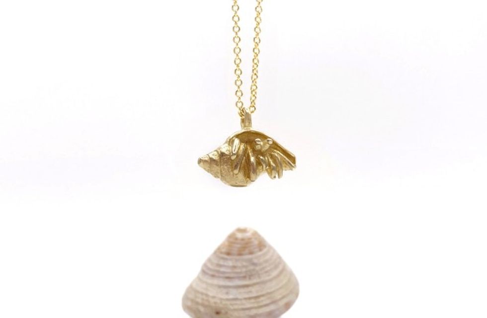 Bronze Hermit Crab Necklace on 14k Gold Filled Chain