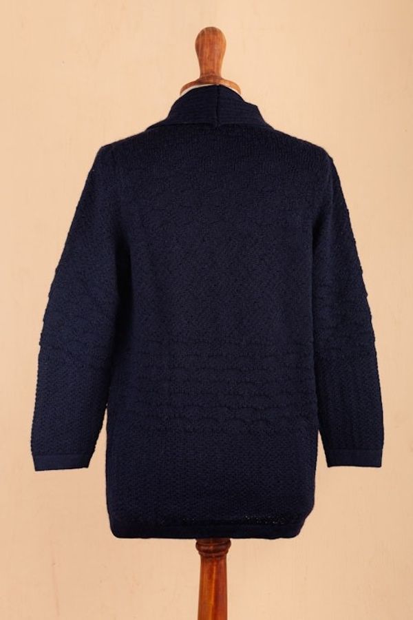 Alternate image for Navy Blue Alpaca Blend Button Down Cardigan Sweater Textures in Blue