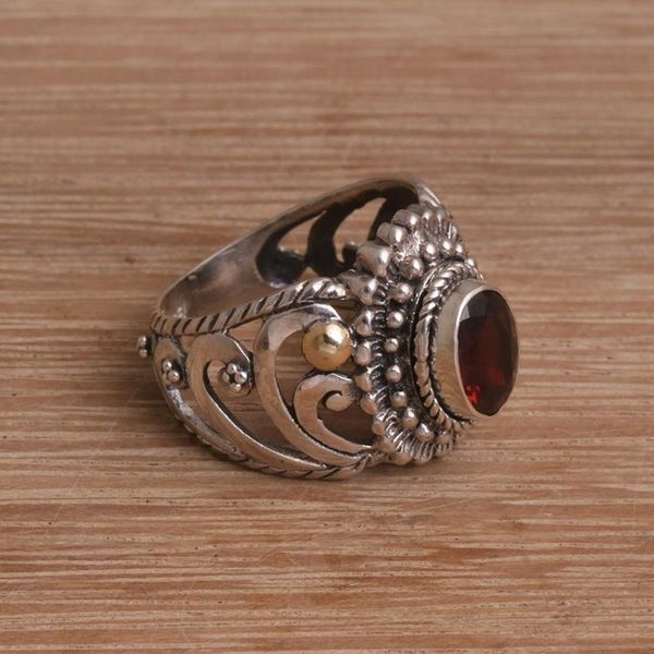 Alternate image for Garnet Sterling Silver 18k Gold-Accented Cocktail Ring Faithful Bloom