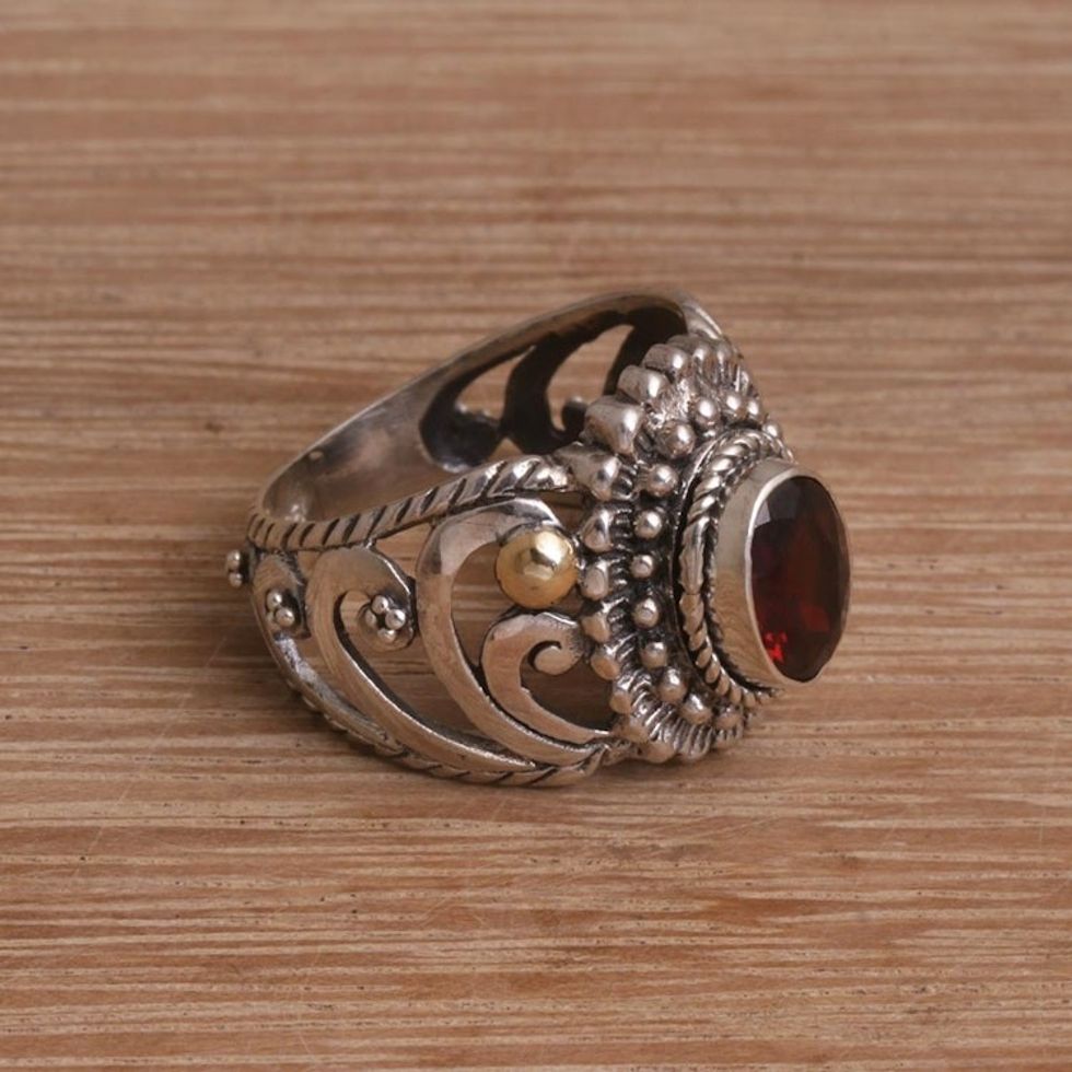 Garnet Sterling Silver 18k Gold-Accented Cocktail Ring 'Faithful Bloom'