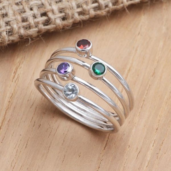 Alternate image for Hand Crafted Amethyst and Garnet Ring Rainbow Stepping Stones