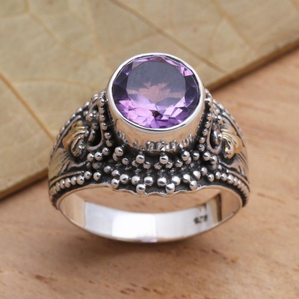 Balinese Style Amethyst Cocktail Ring 'Twilight Time'