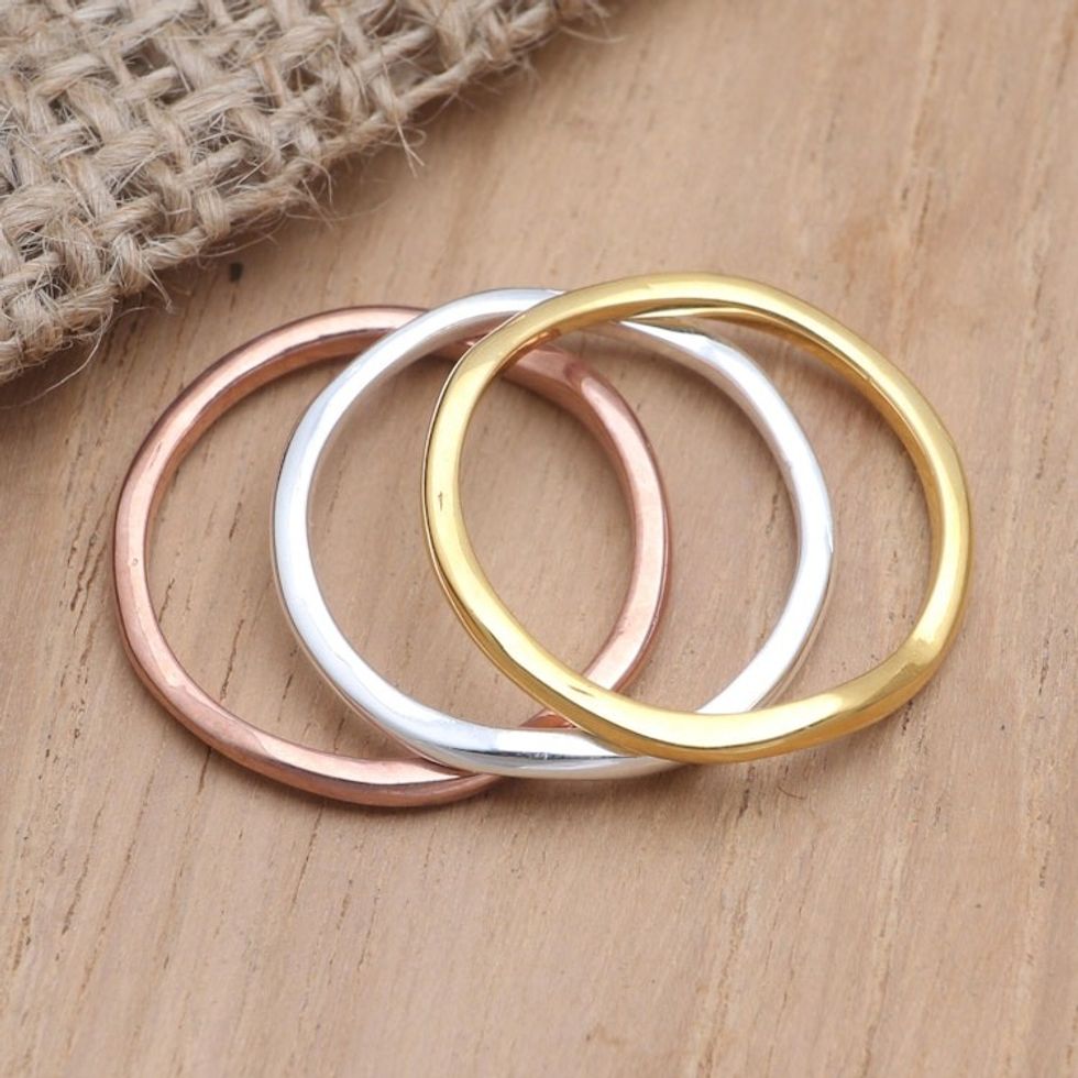 Gold and Silver-Plated Stacking Rings Set of 3 'Life is Easy'