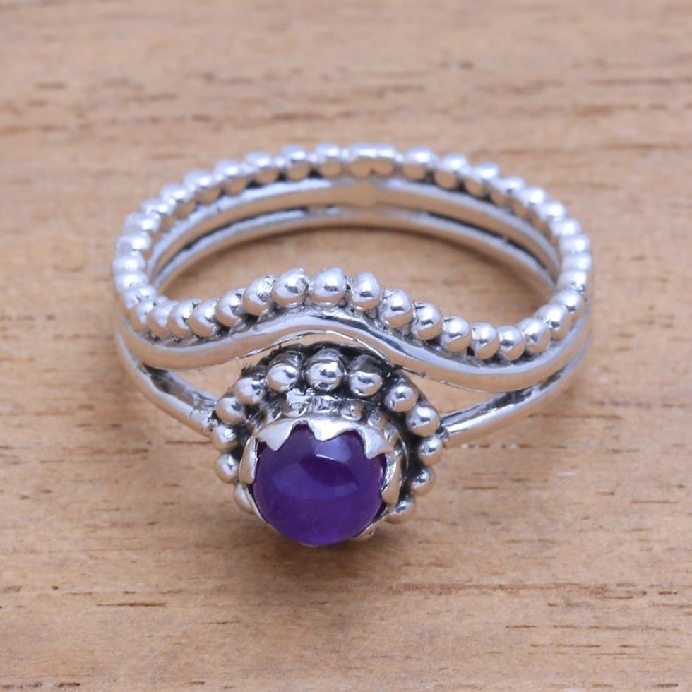 Dot Motif Amethyst Cocktail Ring from Bali 'Enshrined'