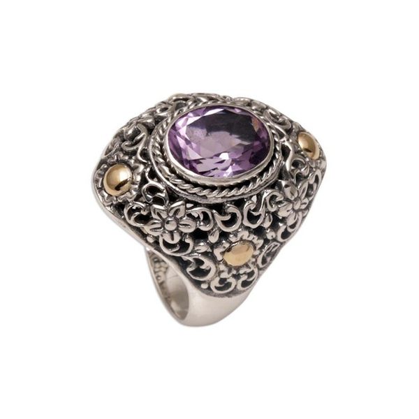 Alternate image for Gold-accented Amethyst Floral Cocktail Ring from Bali Floral Mystique