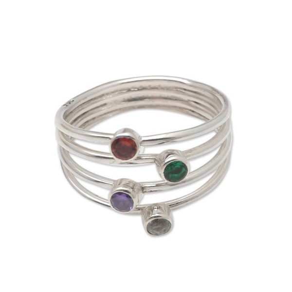 Alternate image for Hand Crafted Amethyst and Garnet Ring Rainbow Stepping Stones