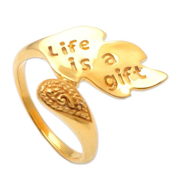 Alternate image for Gold-Plated Brass Wrap Ring Life is a Gift