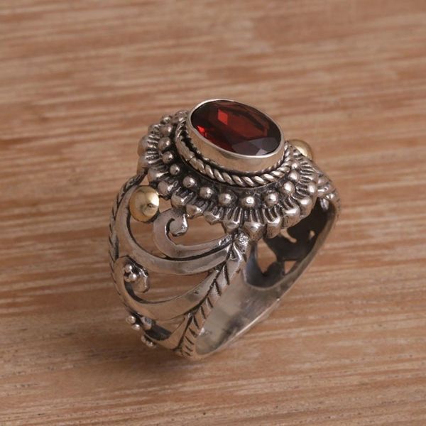 Alternate image for Garnet Sterling Silver 18k Gold-Accented Cocktail Ring Faithful Bloom