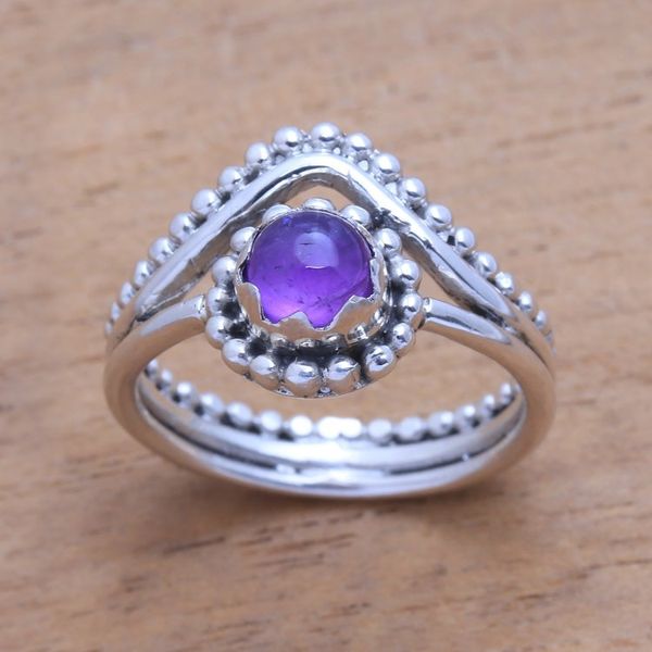 Alternate image for Dot Motif Amethyst Cocktail Ring from Bali Enshrined