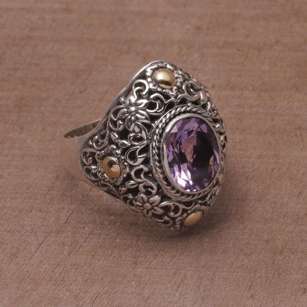 Alternate image for Gold-accented Amethyst Floral Cocktail Ring from Bali Floral Mystique
