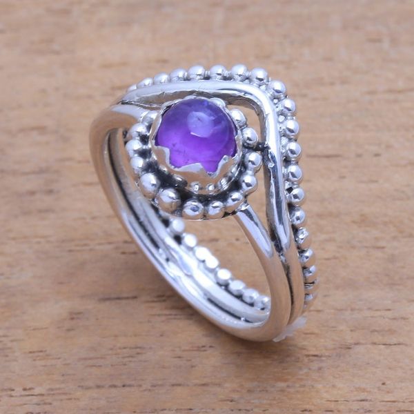 Alternate image for Dot Motif Amethyst Cocktail Ring from Bali Enshrined
