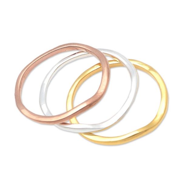 Alternate image for Gold and Silver-Plated Stacking Rings Set of 3 Life is Easy
