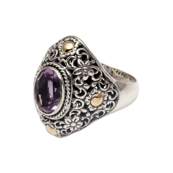 Alternate image for Gold-accented Amethyst Floral Cocktail Ring from Bali Floral Mystique